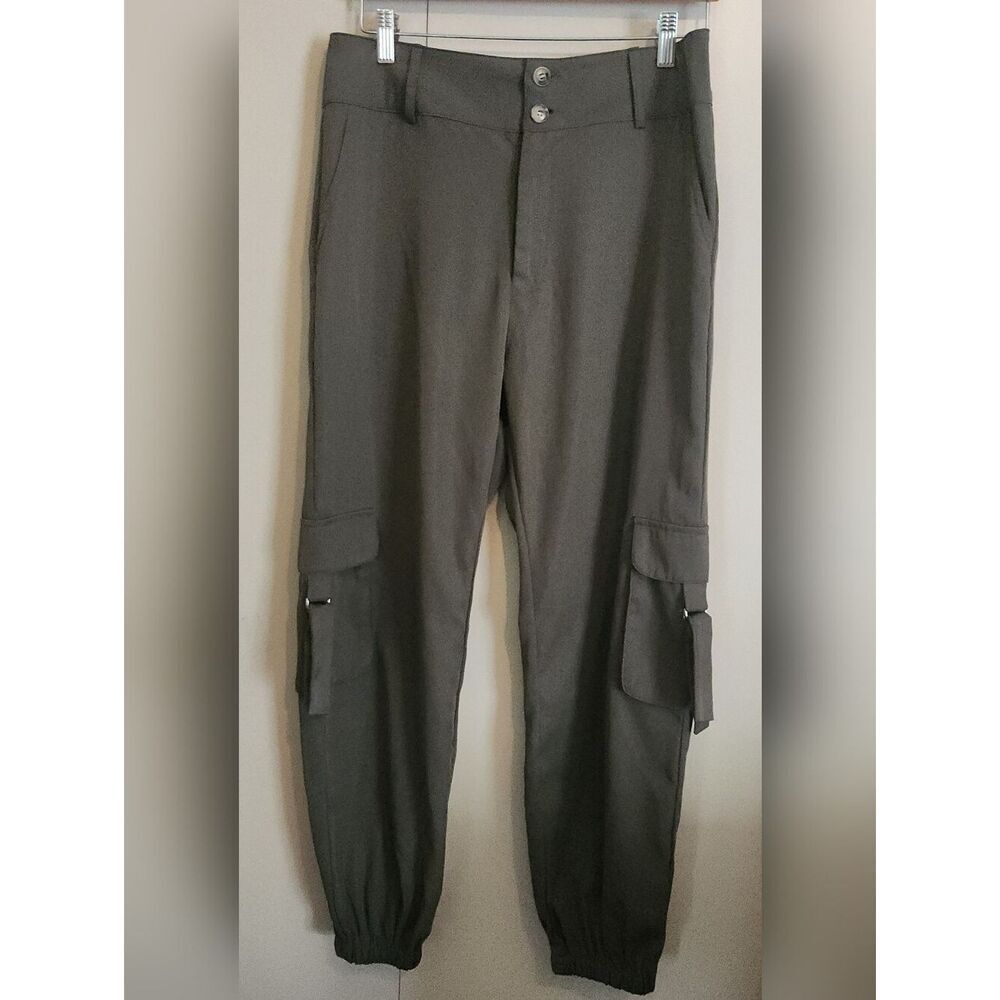 P26 Olive Green Utility Pants w Flap Pockets & Elastic Ankles